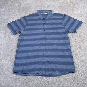 Travis Mathew Shirt Mens 2XL XXL Blue Stripes Short Sleeve Cotton‎ Button Up